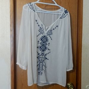 Cream tunic with navy embroidery